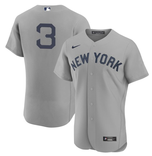 Men's New York Yankees #3 Babe Ruth 2021 Grey Field of Dreams Flex Base Stitched Baseball Jersey